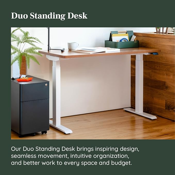 Branch Duo Standing Desk 48 Inches - Adjustable Standing Desk with 20” Range - OLED Control Panel - Frameless Design & Compact Size Suitable for Many Spaces - Woodgrain Base - White Top