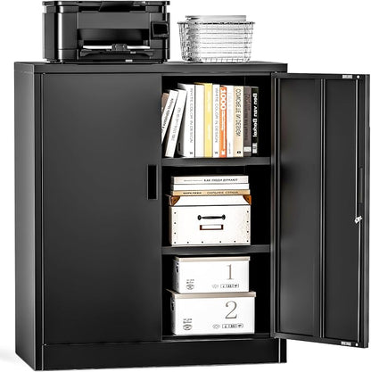 Metal Storage Cabinets, Locking Cabinet with 2 Doors and Shelves, 36" H Metal Garage Cabinet for Office, Home, Garage, Warehouse (Black)