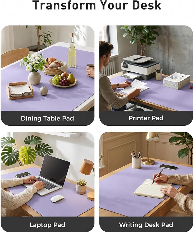 Aothia Faux Leather Desk Mat for Keyboard & Mouse (Light Purple, 42" x 17") | Creates One Clean Surface For Your Keyboard, Mouse And Laptop, Helping Keep Your Workspace Organized Every Day