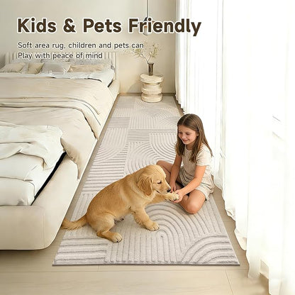Pauwer 3x8 Washable Area Rugs for Living Room Modern Beige Solid Color Soft Fluffy Rugs for Bedroom Non Slip Boho Accent Indoor Mat Floor Carpet Cover for Kids Dining Room Kitchen Office