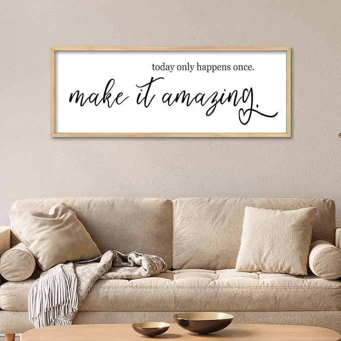 YWJKWLGS Inspirational Quotes Wall Decor Today Only Happens Once Make It Amazing Signs Wall Art 32x12 Inch Large Motivational plaque for Home office kitchen Bedroom Wood Framed Hanging (Wood)