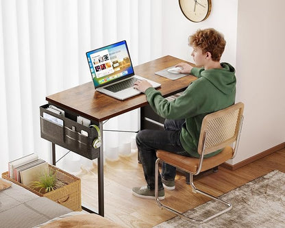 AODK 40 Inch Small Computer Desk with Fabric Drawers, Kids Study Desk for Bedroom, Home Office Desk with Storage Shelf & Bag for Small Space, Vintage