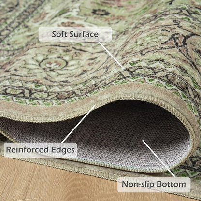 Goidea Washable Rug 9x12, Sage Green Area Rugs Non Slip, Indoor Low Pile Carpet with Rubber Backing for Living Room Kitchen Bathroom Entryway Office Bedroom