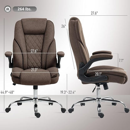 HOMCOM High Back Office Chair, Executive Desk Chair with Swivel Wheels, Flip-up Armrest, Adjustable Height, Modern Diamond Fabric Computer Chair for Home Office, Dark Brown