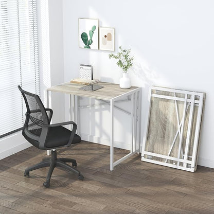 Lutown-Teen Small Folding Desk 32 inch, No Assembly Required Small Office Desk, Writing Gaming Computer Camping Desk, Beige