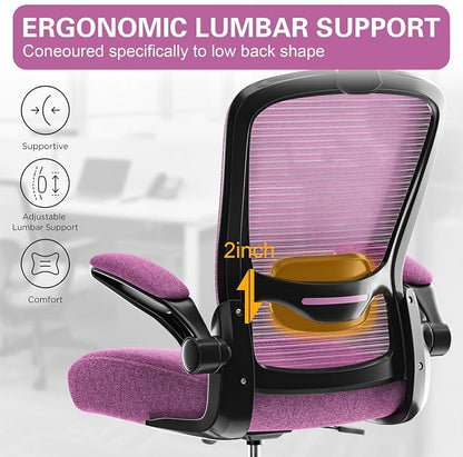 Mimoglad Office Chair, High Back Ergonomic Desk Chair with Adjustable Lumbar Support and Headrest, with flip-up Armrests for Guitar Playing, 5 Years Warranty (Modern, Orchid(Black Frame))