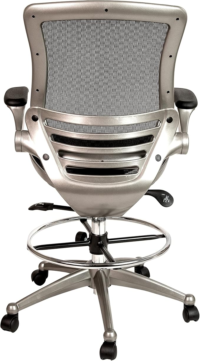 Flash Furniture Waylon Mid-Back Swivel Office Chair with Adjustable Foot Ring and Seat Height, Ergonomic Mesh Chair with Armrests, Black/Silver
