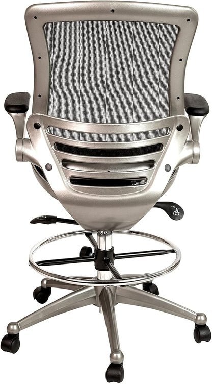 Flash Furniture Waylon Mid-Back Swivel Office Chair with Adjustable Foot Ring and Seat Height, Ergonomic Mesh Chair with Armrests, Black/Silver