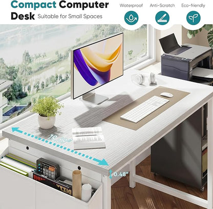 OLIXIS Computer Desk, 44 Inch Home Office Desks for Small Spaces, Writing Craft Study Gaming Table for Bedroom, Modern Computer Workstation with Storage Bag and Headphone Hook, White