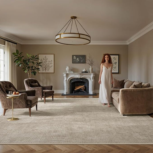 Valenrug 7x9 Area Rug - Stain Resistant 7x9 Rugs for Living Room, Non Slip High-Low Pile Textured Area Rugs for Bedroom, Folable Machine Washable Area Rug (7'x9', Beige)