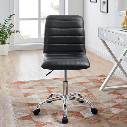Modway Ripple Ribbed Armless Mid Back Swivel Computer Desk Office Chair In Black