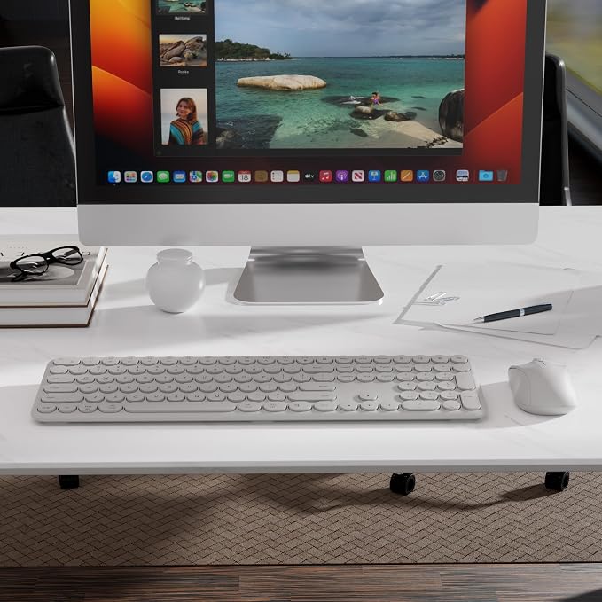 Wireless Keyboard and Mouse Combo, Slim Silent Round Keycaps (Gray) | 2.4GHz USB Plug-and-Play, Full-Size 110-Key Layout, Compatible with PC & Laptops