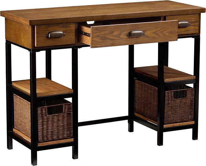 SEI Furniture "Mirada Writing Desk 42" Wide - Weathered Gray w/ Natural Brown Finish - Broad Workspace", weathered gray/ natural brown/ black