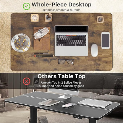 JOY worker Small Electric Standing Desk, 35" x 20" Whole Piece Height Adjustable Desk with Memory Controller, Sit to Stand Desk Workstation for Home Office, Rustic Brown