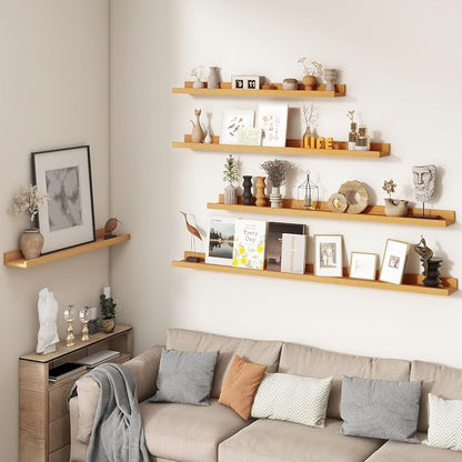 FLYJOE Picture Ledge Shelf, Floating Shelves Set of 2, 16 Inches Nursery Book Shelves for Toys Storage, Kids Bookshelf Wall Mounted for Living Room Bedroom Decor Books Photo Frames, Natural Oak