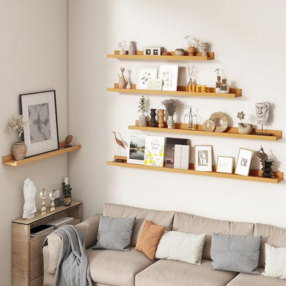 FLYJOE Picture Ledge Shelf, Floating Shelves Set of 2, 40 Inches Nursery Book Shelves for Toys Storage, Kids Bookshelf Wall Mounted for Living Room Bedroom Decor Books Photo Frames, Natural Oak