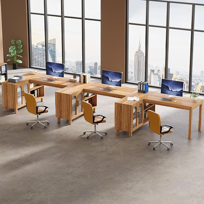 Tribesigns 59-Inch L-Shaped Desk with File Cabinet & Shelves, Brown | Executive Office Desk with Storage, Wooden Computer Writing Desk Corner Desk for Home Office