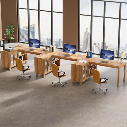Tribesigns 59-Inch L-Shaped Desk with File Cabinet & Shelves, Brown | Executive Office Desk with Storage, Wooden Computer Writing Desk Corner Desk for Home Office