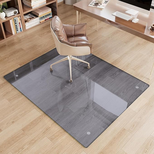 Glass Chair Mat 36" x 46" Heavy Duty Tempered Glass Office Chair Mat, Glass Floor Mat with Round Corner and Polished Edge for Smooth Glide, Office Chair Mat for Carpet, Hardwood Floor, Grey