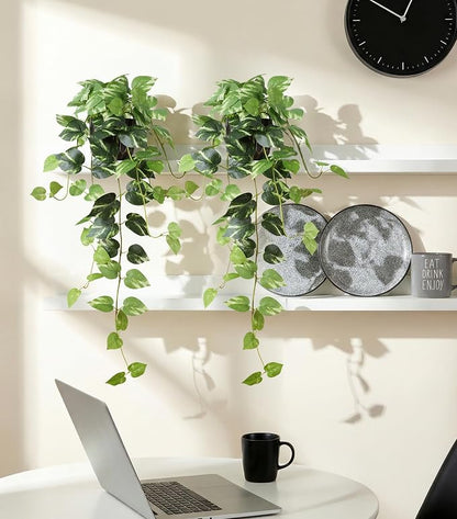 Fake Plants 2 Pcs Faux Pothos Plants Potted Indoor Artificial Hanging Plants Realistic Fake Greenery Table Desk Bathroom Office Bedroom Living Room Shelf Modern Farmhouse Decor Outdoor