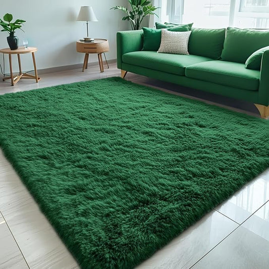 OLANLY 5x7 Machine Washable Large Area Rugs for Living Room, Bedroom, Soft Fluffy Shaggy Bedside Rug, Indoor Floor Carpet for Kids Girls and Boys, Dorms, Nursery, Home Decor Aesthetic, Dark Green