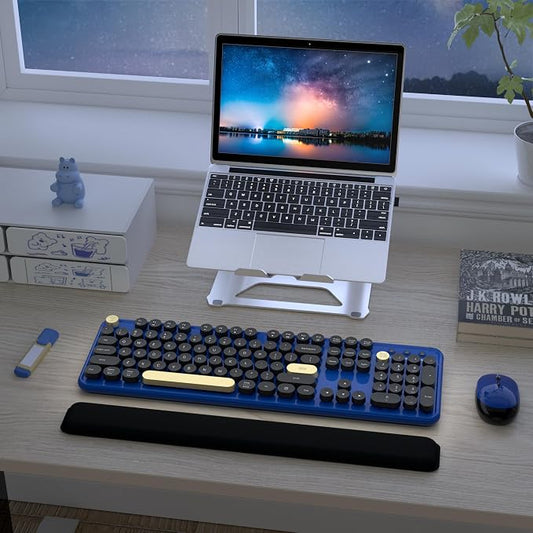 Links9+ Wireless Keyboard and Mouse Combos, Retro Keyboard and Mouse Wireless Full Size, 2.4Ghz Connection and Optical Mouse for Windows, Mac, PC, Laptop for Home and Office (Jewel Blue-Black)