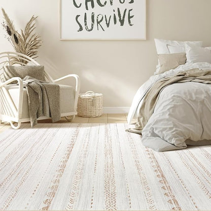 Nakagishi Area Rug Living Room Rugs: 3x5 Soft Machine Washable Boho Neutral Farmhouse Stain Resistant Moroccan Indoor Carpet for Bedroom Nursery Kids Entryway Kitchen Entry Bedside Home House- Brown