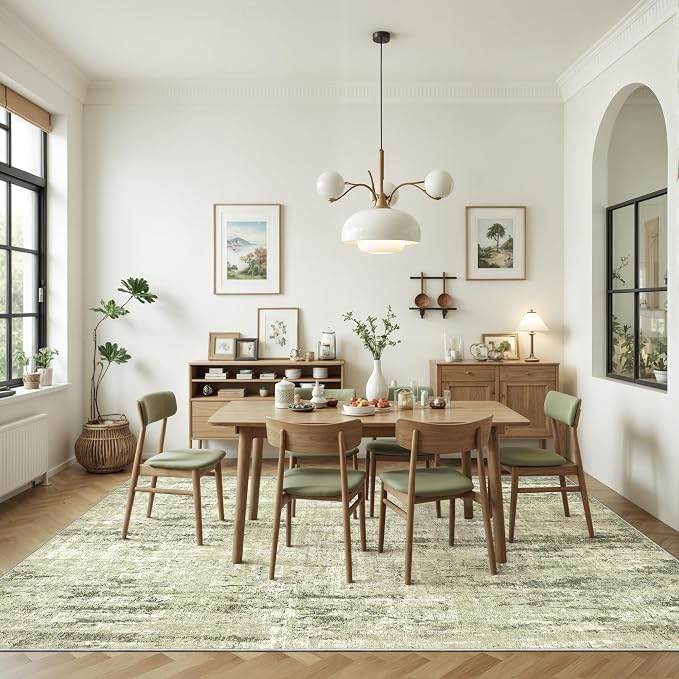 Valenrug Washable Rug 4x6 - Stain Resistant 4x6 Area Rugs for Living Room, Non Slip Backing Printed Rugs for Bedroom, Folable Machine Washable Area Rug(4'x6', Green)