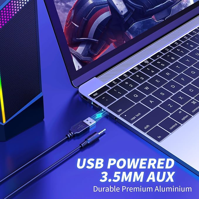 Computer Speakers, 2 in 1 PC Speaker , Gaming Speakers for PC Computer Laptop Desktop Monitor, RGB Speakers with Touch Sensitive Lighting, USB Powered 3.5mm Aux（Package Only Two Speaker, No Soundbar）