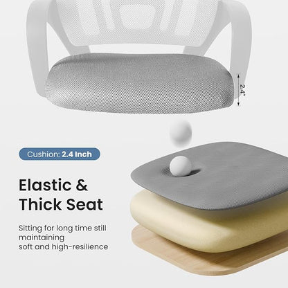 DUMOS Home Office Chair - Ergonomic Mid Back Mesh Desk Chair with Lumbar Support & Rocking Mode, Height Adjustable with Fixed Armrest, for Computer, Gaming, Meeting, 360° Swivel, Grey