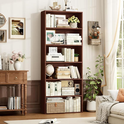 FOTOSOK 6-Tier Open Bookcase and Bookshelf, Freestanding Display Storage Shelves Tall Bookcase for Bedroom, Living Room and Office