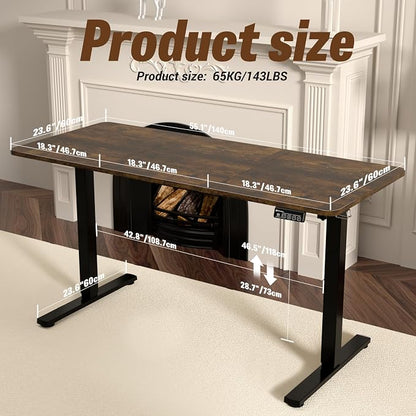 ERGOMAKER 55" Electric Standing Desk, Adjustable Height, Sit Stand Up Desk for Home Office & Computer Workstations, Memory Controller, Rustic Brown