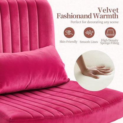 Warmiehomy Criss Cross Office Chair with Wheels, Velvet Cross Legged Desk Chairs for Home, Height Adjustable Swivel Wide Seat Computer Chair, Modern Vanity Chair for Women, Hot Pink