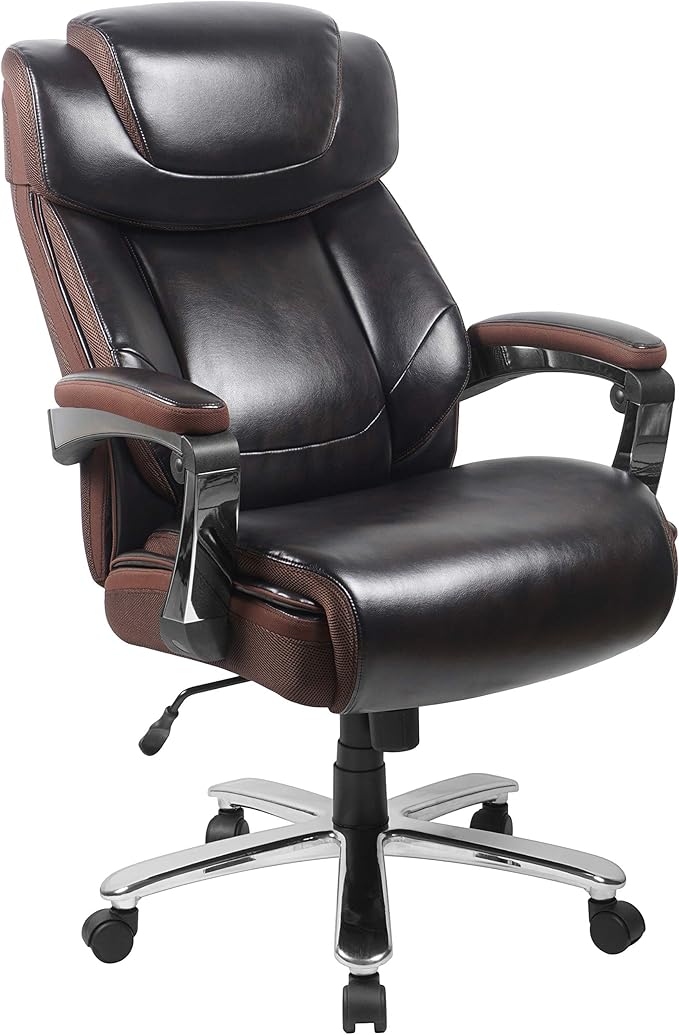 Flash Furniture Hercules Series High-Back Swivel LeatherSoft Office Chair, Ergonomic Executive Chair with Headrest and Adjustable Height, Brown