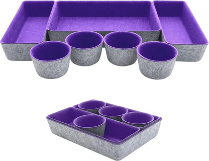 Teeo - Drawer Organizer Tray - Bathroom Drawer Storage - Purple Office Supplies Desk Accessories - Drawer Makeup Organizer - Home Office Cosmetic Bins Dividers Box Compartment - Pack of 7, Purple