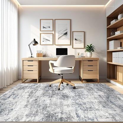 Area Rugs 9x12 Living Room: Washable Large Abstract Neutral Modern Soft Rugs Stain Resistant Indoor Floor Non-Slip Accent Carpet for Bedroom Nursery Playroom Office Dining Room Home Decor- Blue Gray