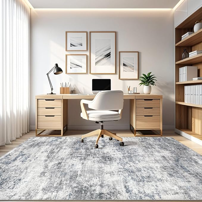 10x14 Area Rugs Living Room: Washable Large Abstract Neutral Modern Soft Rugs Stain Resistant Indoor Floor Non-Slip Accent Carpet for Bedroom Nursery Playroom Office Dining Room Home Decor- Blue Gray
