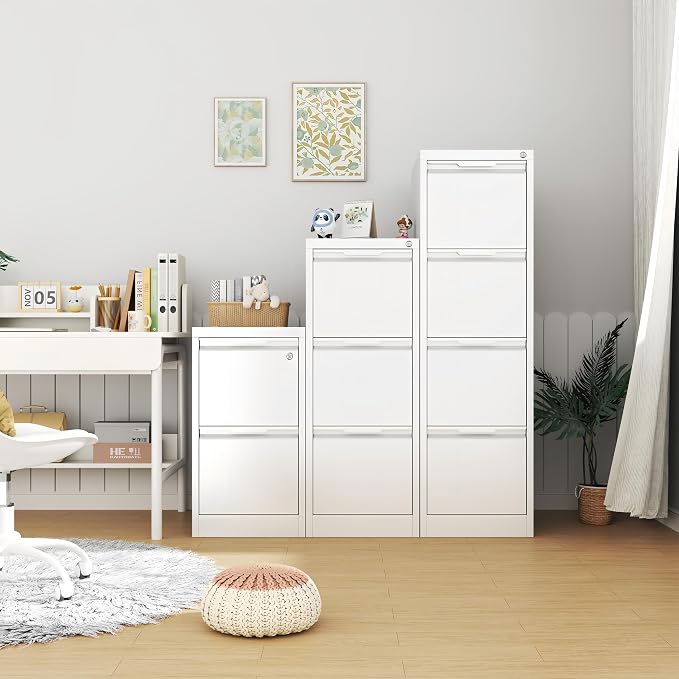 4-Drawer File Cabinet with Lock,Metal Vertical Filing Cabinets for Home Office,Under Desk File Cabinets for Letter/Legal/A4 Size Files,Easy Assemble