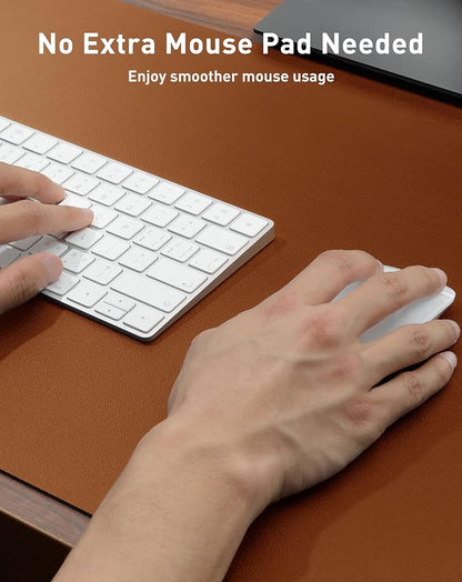 Aothia Faux Leather Desk Mat - Large Mouse Pad, Non-Slip PU Leather Blotter, Waterproof Writing Surface for Office and Home (Brown, 63" x 24")