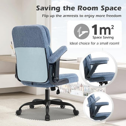 SEATZONE Home Office Desk Chairs with Wheels and Armrests,Office Chair Comfortable Ergonomic Mesh with Teddy Fleece Fabric Executive Computer Chairs for Adults and Teens,Blue