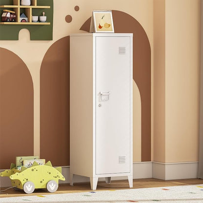 Locker Cabinet, 50" White Small Metal Locker Storage Cabinet for Employees with Locking Door and 2 Shelves Kids Locker Tool File Cabinets for Office, Garage