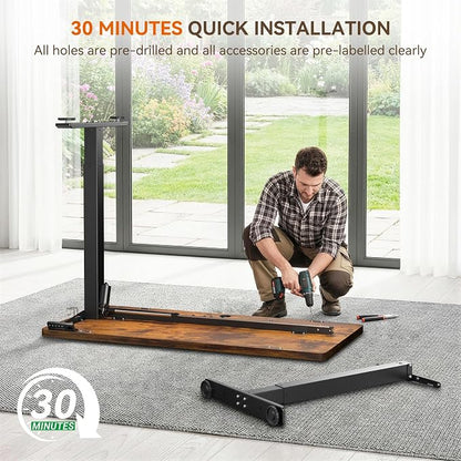 Standing Desk, 63 x 24 Inches Electric Height Adjustable Desk, Sit Stand up Desk, Memory Computer Home Office Gaming Desk with 3 Preset Heights, Table Cable Management Box, Brown
