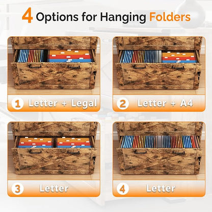 VINGLI 2 Drawer File Cabinet with Lock, Home Office Filing Organizer, for Letter Legal A4 Size File Folder Storage, Modern Farmhouse, Wood Lateral Filing Cabinet, Archivador (Rustic Brown)