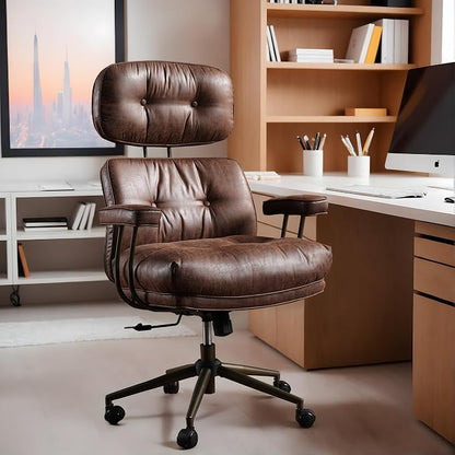 High Back Executive Office Chair with Comfortable Deep Seat,Brown Mid Century Modern Office Chairs,Ergonomic Big and Tall Computer Desk Chair with Lumbar Support(Dark Brown Suede)