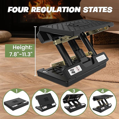 Foot Rest for Under Desk at Work, 4-Height Adjustable, Foldable, with Massage Roller and Soft Pad, Adjustable Metal Frame, Ergonomic, for Car, Office, Computer, Gaming, All-Season Use (Black)