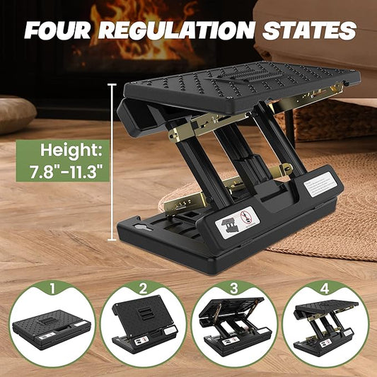 Foot Rest for Under Desk at Work, 4-Height Adjustable, Foldable, with Massage Roller and Soft Pad, Adjustable Metal Frame, Ergonomic, for Car, Office, Computer, Gaming, All-Season Use (Black)
