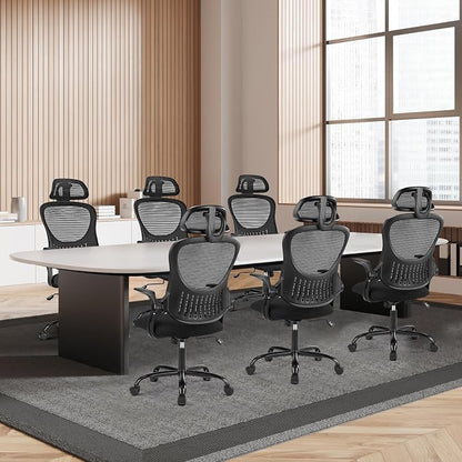 DUMOS Ergonomic Office Chair – High Back Mesh Computer Chair with Lumbar Support, Headrest, Flip-up Arms, and Swivel Wheels – Comfortable Gaming & Desk Chair for Home Bedroom Office,Black