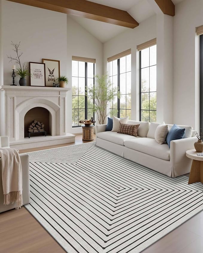 Latte&Fog 5x7 Area Rugs Washable Rug Carpet for Living Room Bedroom | Washable, Non Slip, Stain Resistant, Soft, Modern Abstract Boho Style, for Dining Room Home Office Dorm, Ivory 5'x7'