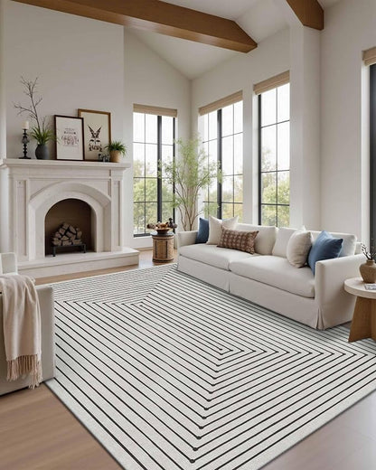 Latte&Fog 5x7 Area Rugs Washable Rug Carpet for Living Room Bedroom | Washable, Non Slip, Stain Resistant, Soft, Modern Abstract Boho Style, for Dining Room Home Office Dorm, Ivory 5'x7'
