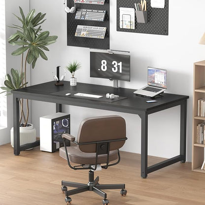 NSdirect 70.9" Computer Desk,Large Home Office Desk Wide Workstation 1 inch Thicker Tabletop for Writing,Games and Home Work PC Desk Modern Finish Wood Board and Sturdy Steel Legs, Black